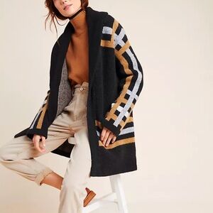 Stylish Black and Tan Women's Sweater-Ferna Plaid Sweater Coat